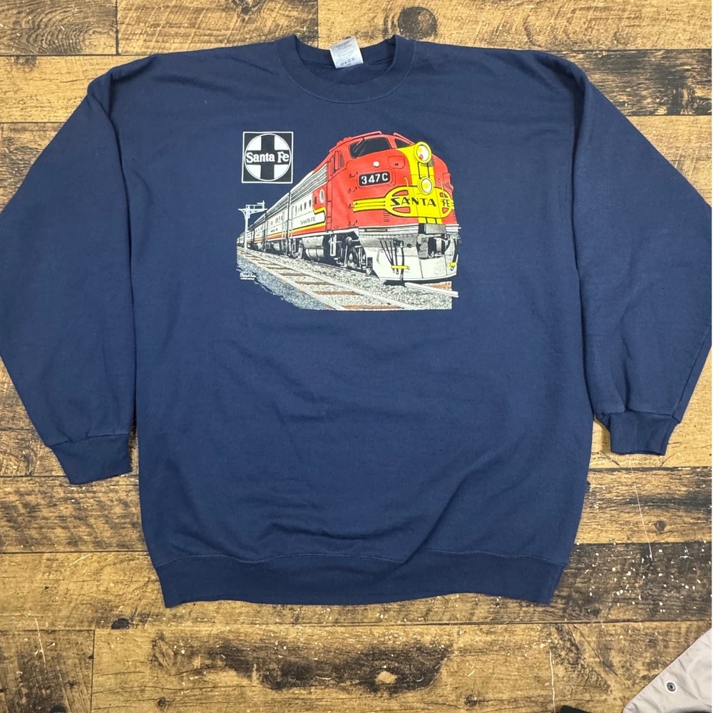 Port and Company Santa Fe Railway Train Graphic‎ Sweatshirt Navy Blue Mens 2XL